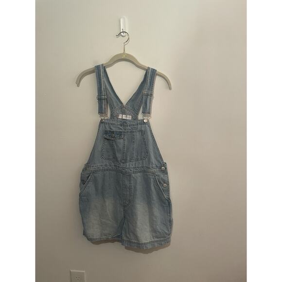 No Boundaries Denim Jeans Carpenters Bib Overalls Shorts Size Large - Picture 1 of 5